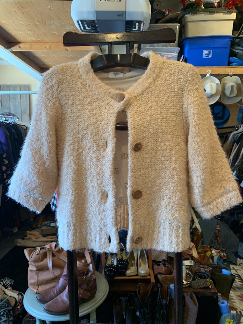 Vintage handmade Cozy Bouclé Button Cardigan in cream